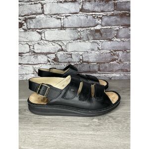 Finn Comfort Sylt Black Leather Triple Strap Wedge Sandals Men’s Sz 43EU/10M US